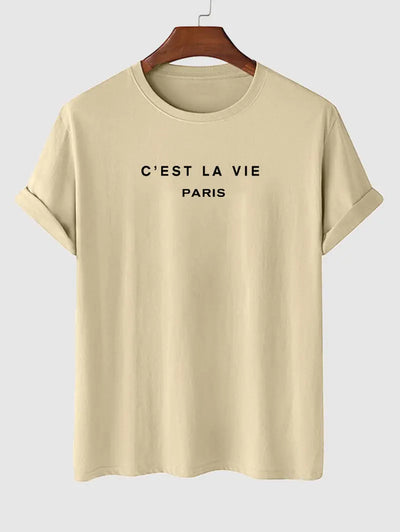 Mens C'EST LA VIE Letter Printed Casual T-shirt Kosyway