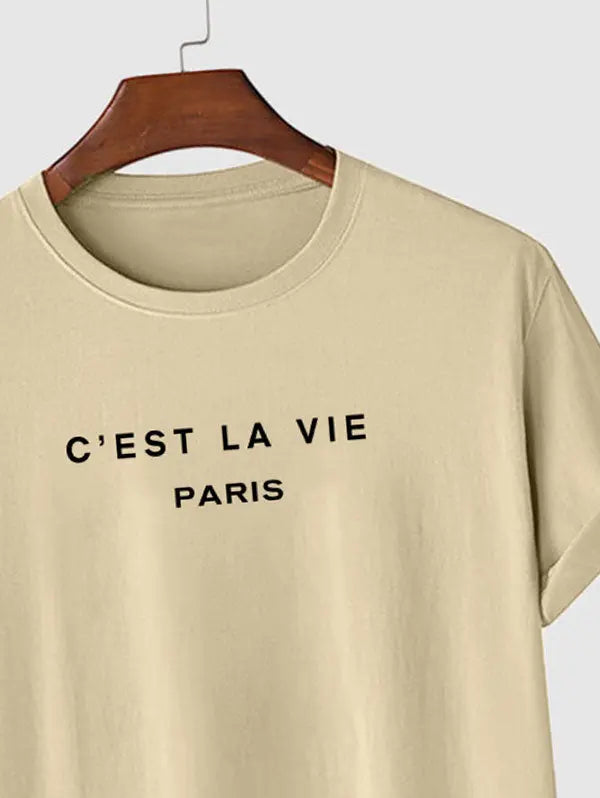 Mens C'EST LA VIE Letter Printed Casual T-shirt Kosyway