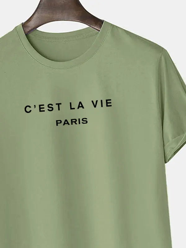 Mens C'EST LA VIE Letter Printed Casual T-shirt Kosyway