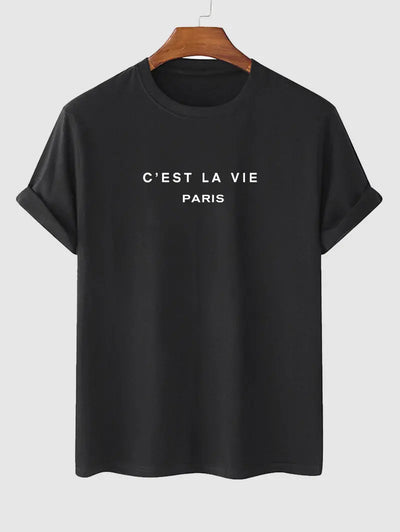 Mens C'EST LA VIE Letter Printed Casual T-shirt Kosyway