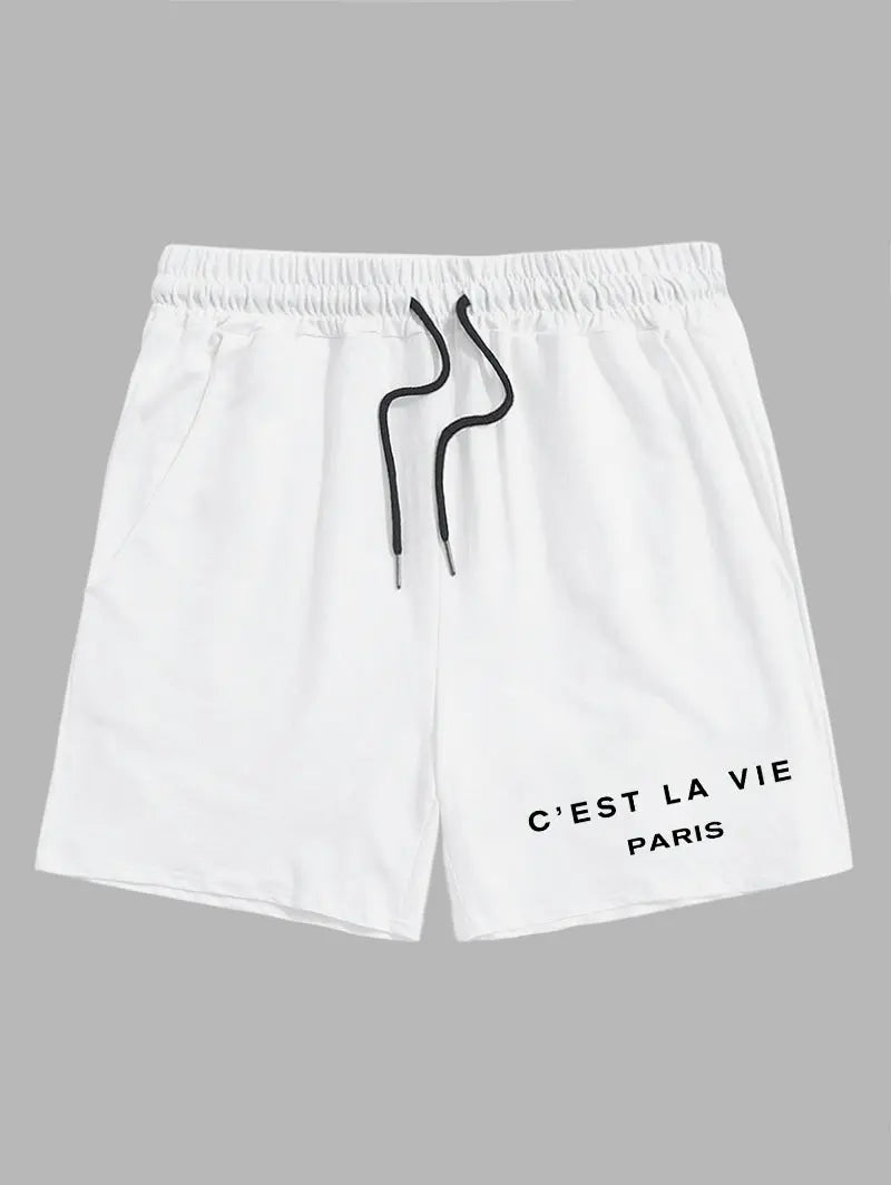 Mens C'EST LA VIE PARIS Graphic Printed Shorts Kosyway