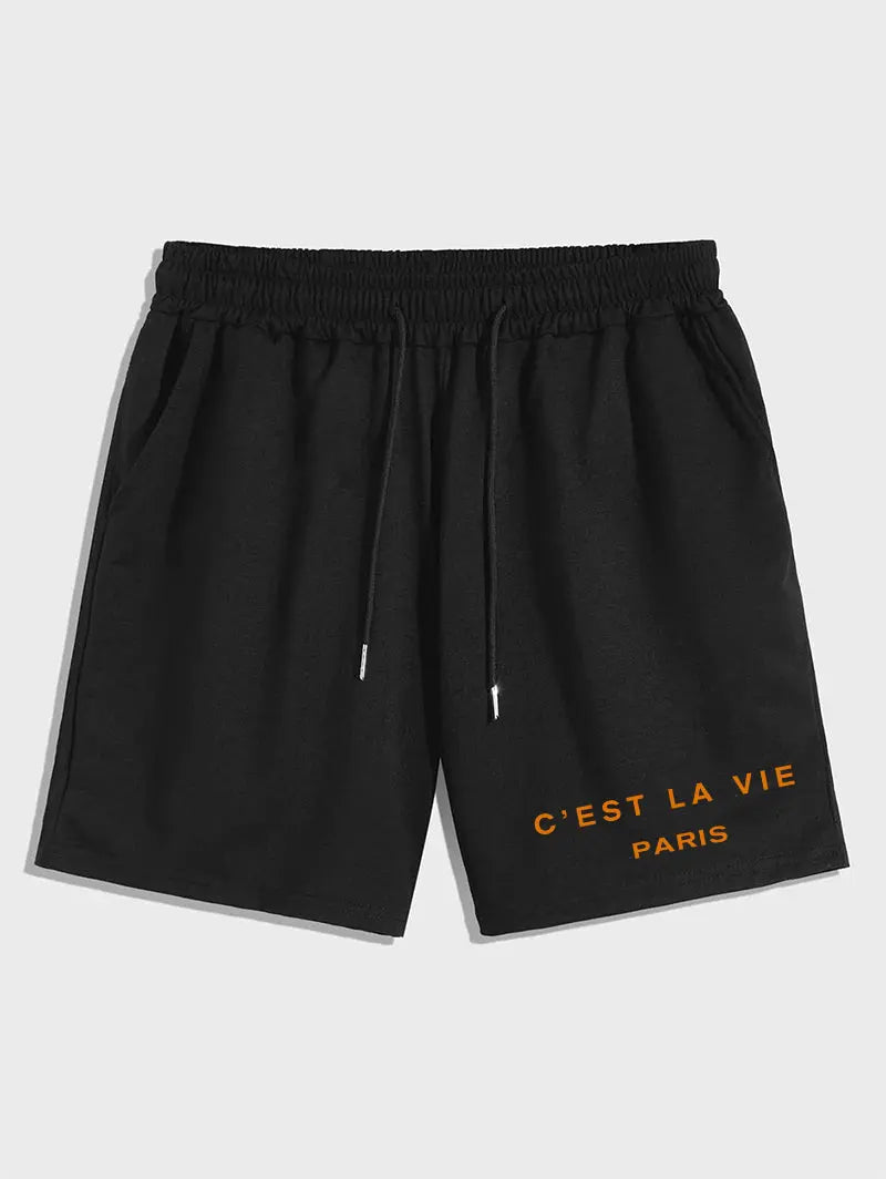 Mens C'EST LA VIE PARIS Graphic Printed Shorts Kosyway