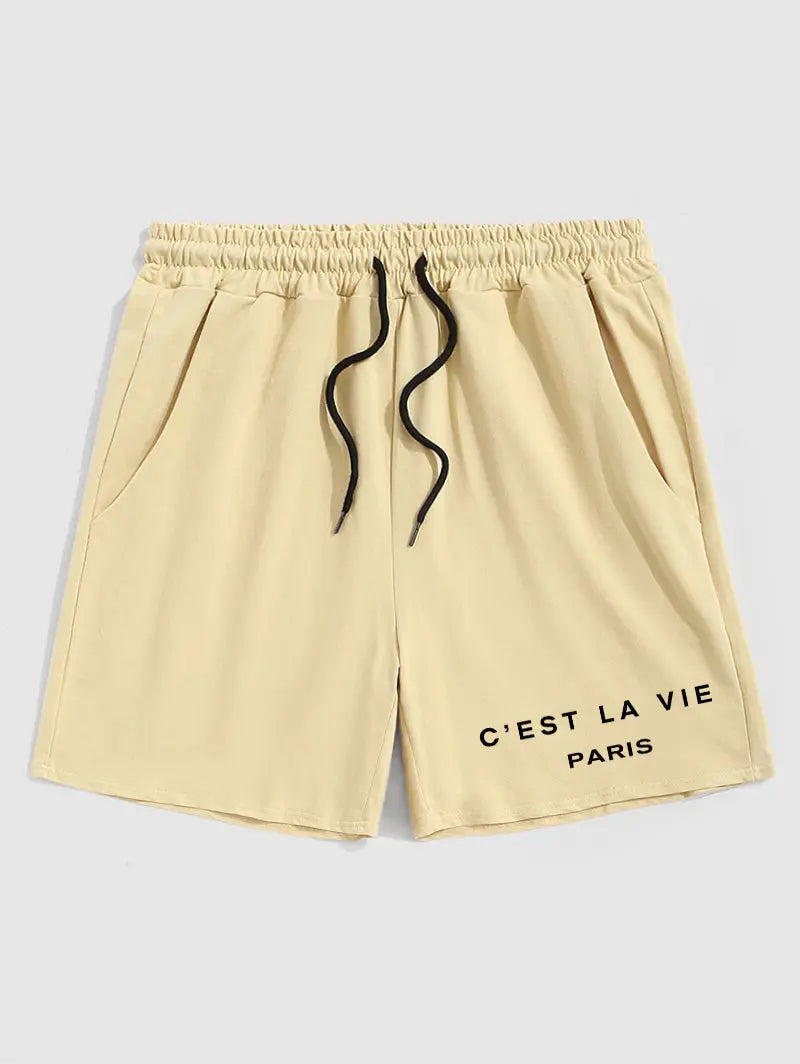 Mens C'EST LA VIE PARIS Graphic Printed Shorts Kosyway