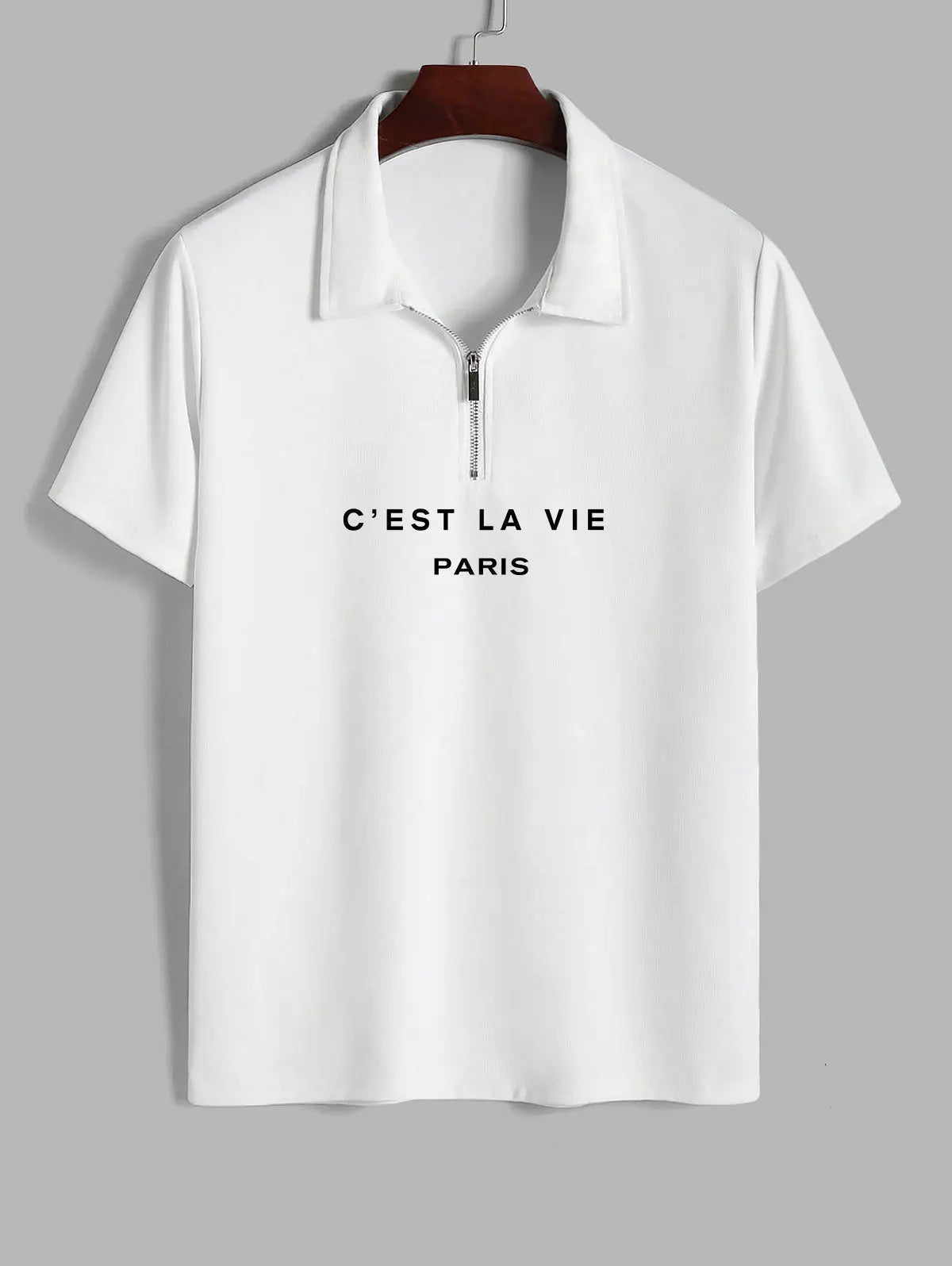 Mens C'EST LA VIE PARIS Print Polo Shirt Kosyway