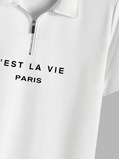 Mens C'EST LA VIE PARIS Print Polo Shirt Kosyway