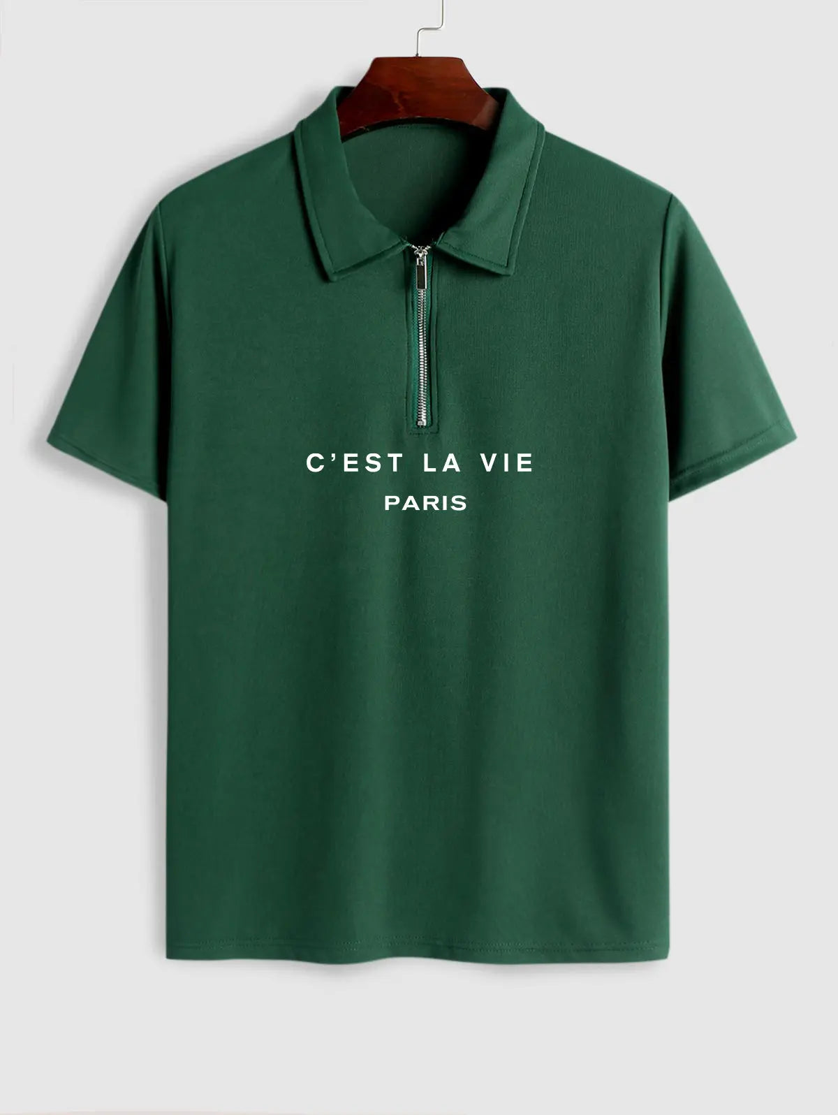 Mens C'EST LA VIE PARIS Print Polo Shirt Kosyway