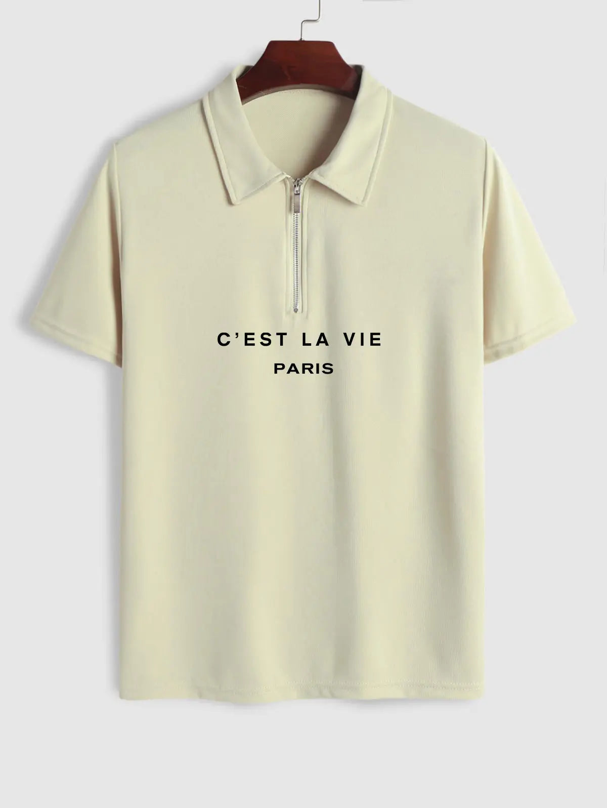 Mens C'EST LA VIE PARIS Print Polo Shirt Kosyway