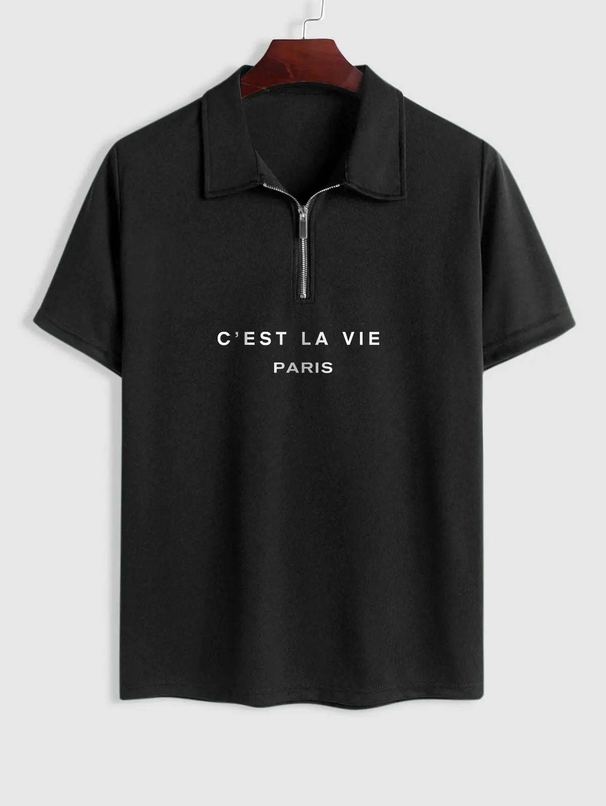 Mens C'EST LA VIE PARIS Print Polo Shirt Kosyway