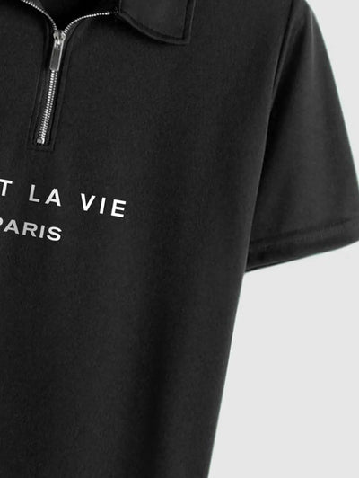 Mens C'EST LA VIE PARIS Print Polo Shirt Kosyway