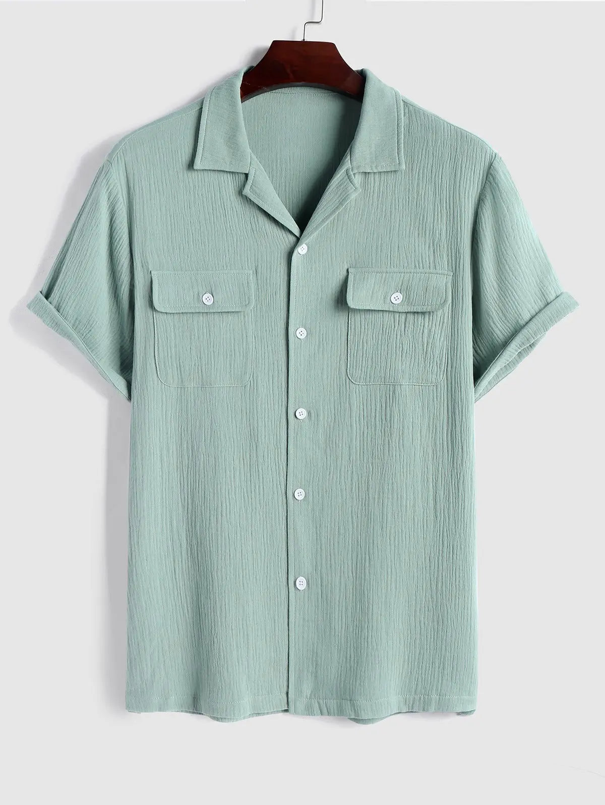 Mens Cargo Pockets Button Up Seersucker Casual Shirt Kosyway