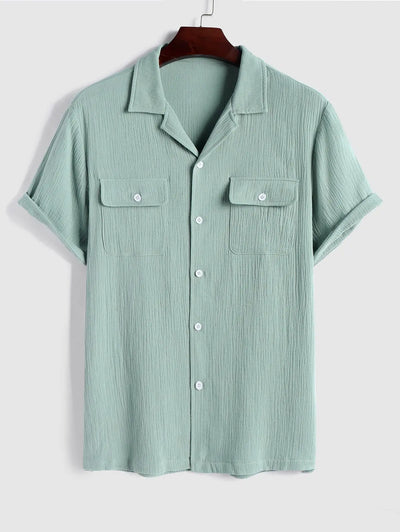 Mens Cargo Pockets Button Up Seersucker Casual Shirt Kosyway