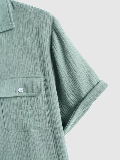 Mens Cargo Pockets Button Up Seersucker Casual Shirt Kosyway