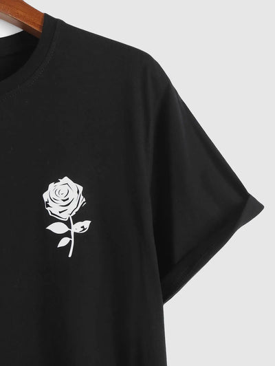 Mens Casual Rose Print T-shirt Kosyway