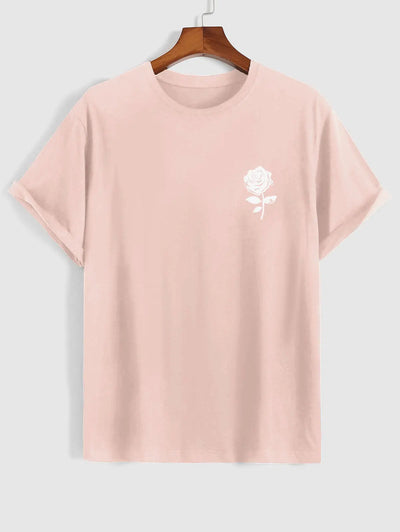 Mens Casual Rose Print T-shirt Kosyway