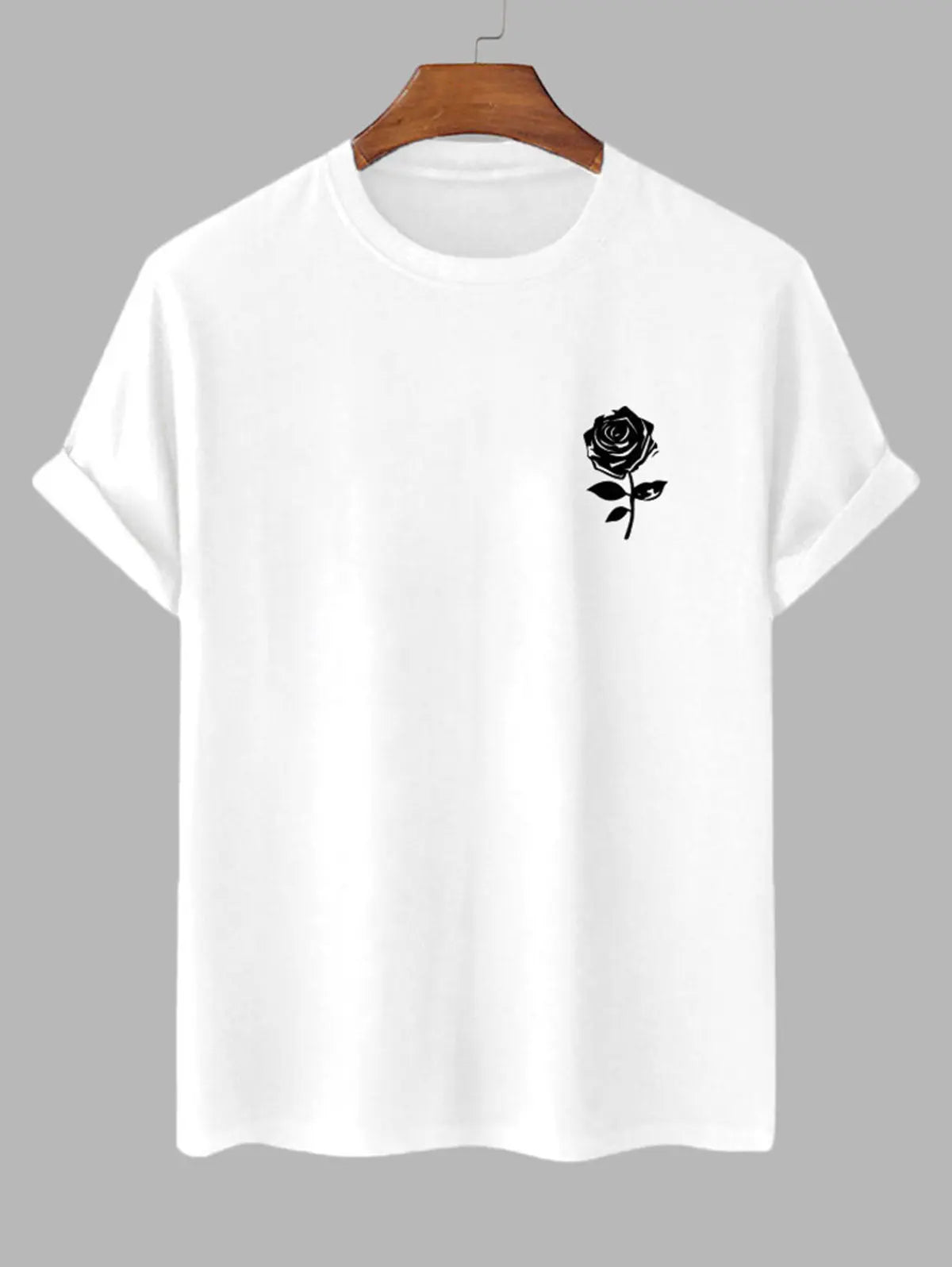 Mens Casual Rose Print T-shirt Kosyway