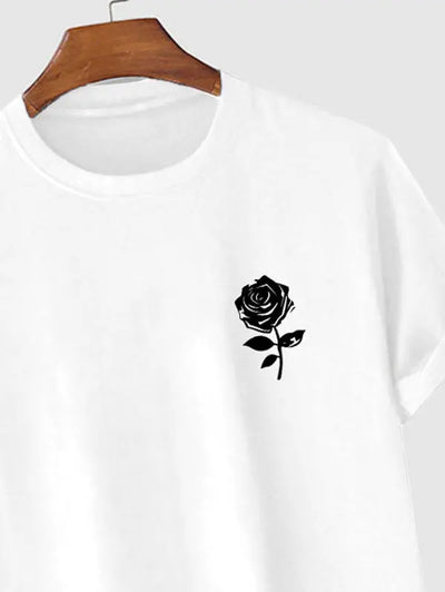 Mens Casual Rose Print T-shirt Kosyway