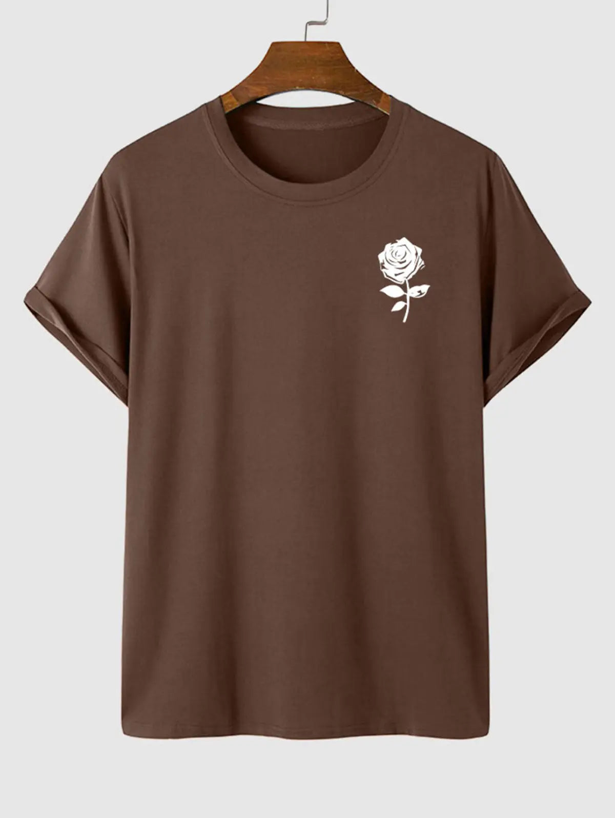 Mens Casual Rose Print T-shirt Kosyway