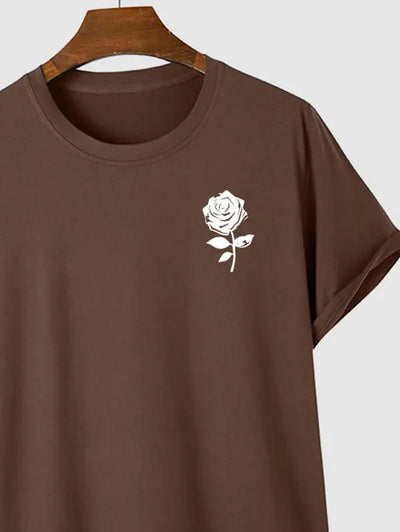 Mens Casual Rose Print T-shirt Kosyway