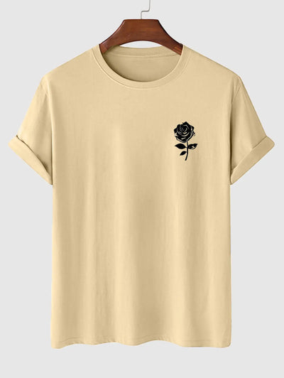 Mens Casual Rose Print T-shirt Kosyway