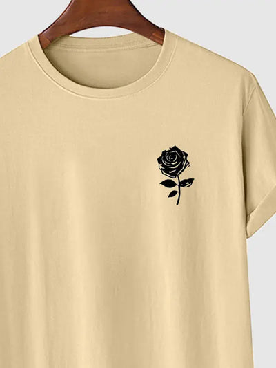 Mens Casual Rose Print T-shirt Kosyway