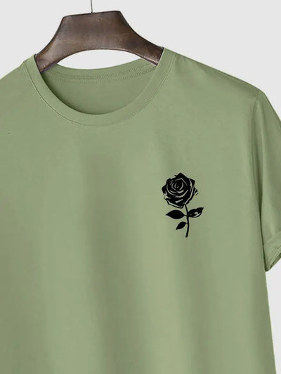 Mens Casual Rose Print T-shirt Kosyway