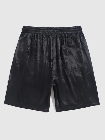 Mens Coconut Tree Pattern Satin Shorts Kosyway