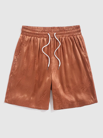 Mens Coconut Tree Pattern Satin Shorts Kosyway