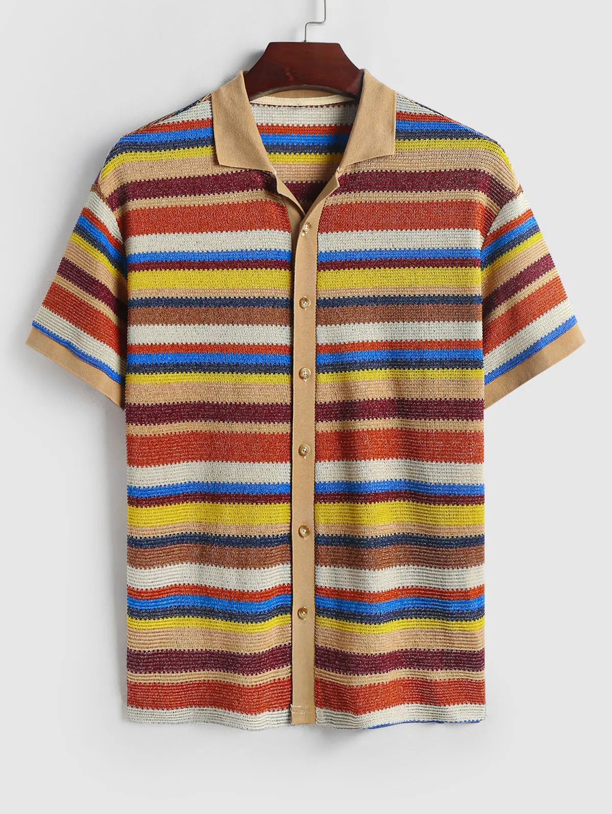 Mens Colored Striped Knitted Vacation Shirt Kosyway