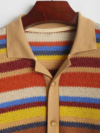 Mens Colored Striped Knitted Vacation Shirt Kosyway