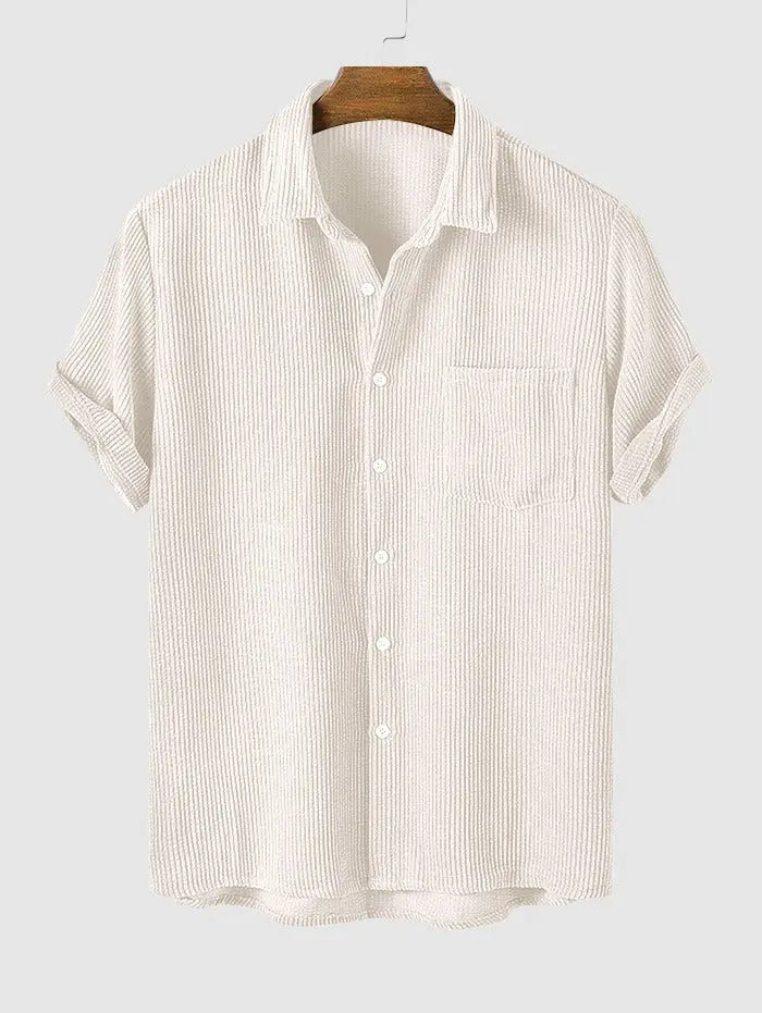 Mens Corduroy Solid Color Casual Shirt Kosyway