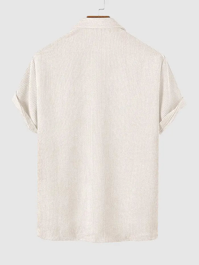 Mens Corduroy Solid Color Casual Shirt Kosyway