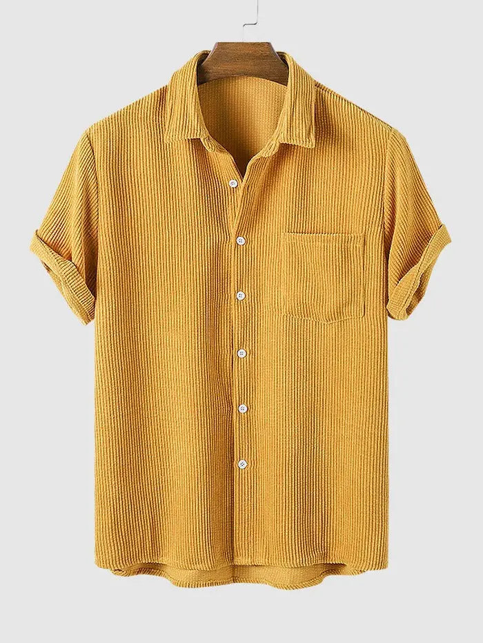 Mens Corduroy Solid Color Casual Shirt Kosyway