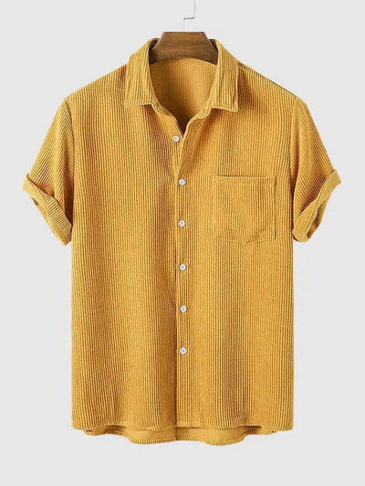 Mens Corduroy Solid Color Casual Shirt Kosyway