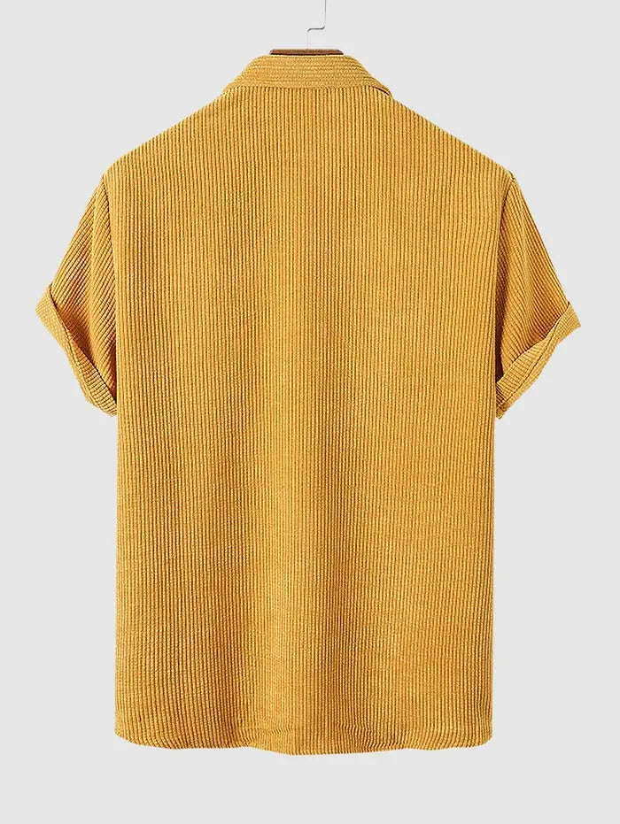 Mens Corduroy Solid Color Casual Shirt Kosyway