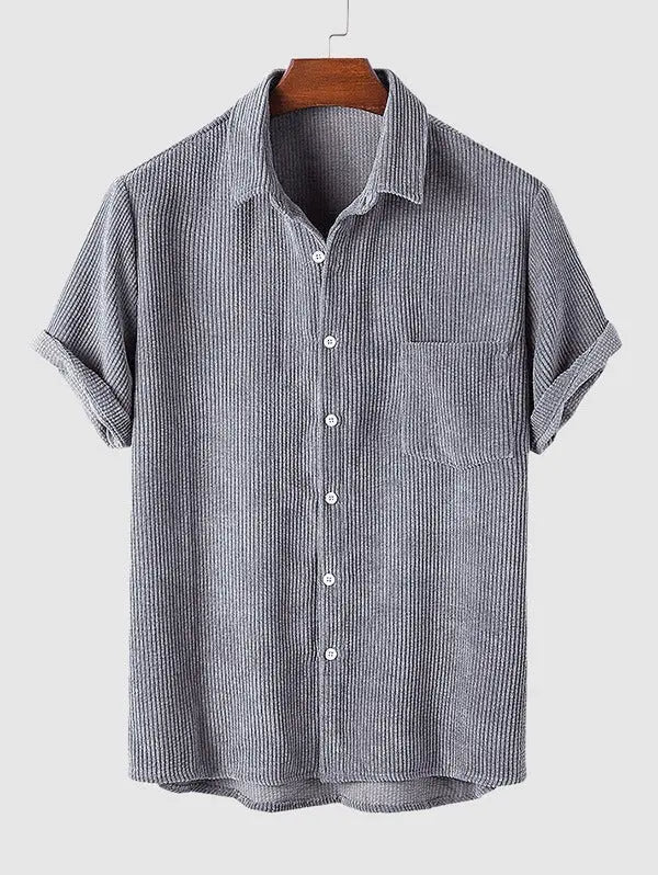 Mens Corduroy Solid Color Casual Shirt Kosyway