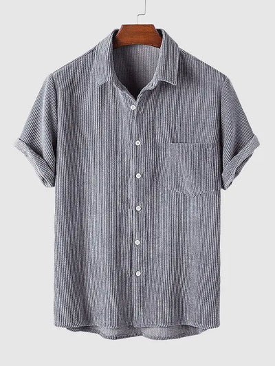 Mens Corduroy Solid Color Casual Shirt Kosyway