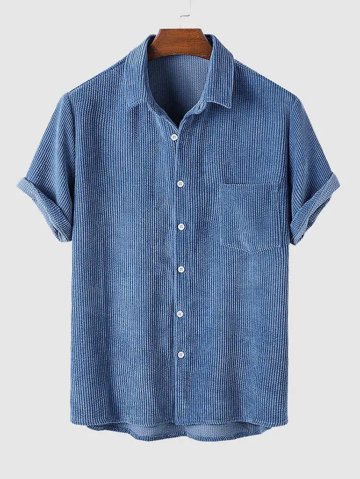 Mens Corduroy Solid Color Casual Shirt Kosyway