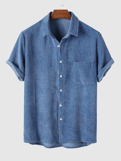 Mens Corduroy Solid Color Casual Shirt Kosyway