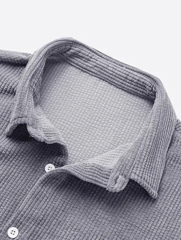 Mens Corduroy Solid Color Casual Shirt Kosyway