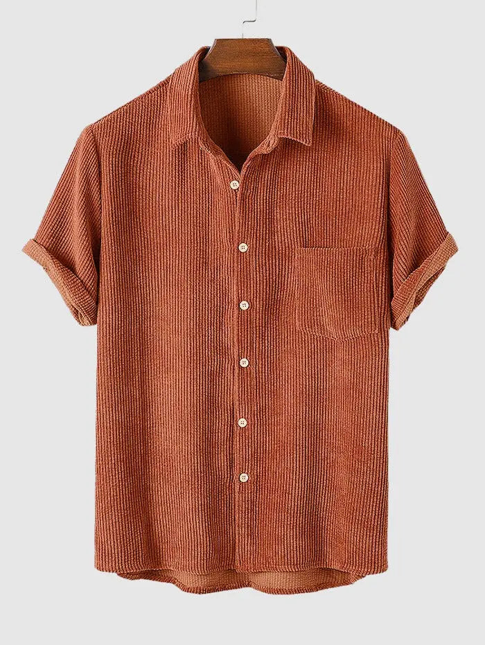 Mens Corduroy Solid Color Casual Shirt Kosyway