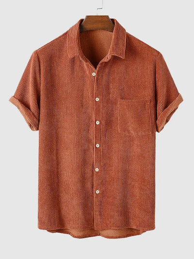 Mens Corduroy Solid Color Casual Shirt Kosyway