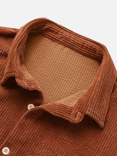 Mens Corduroy Solid Color Casual Shirt Kosyway