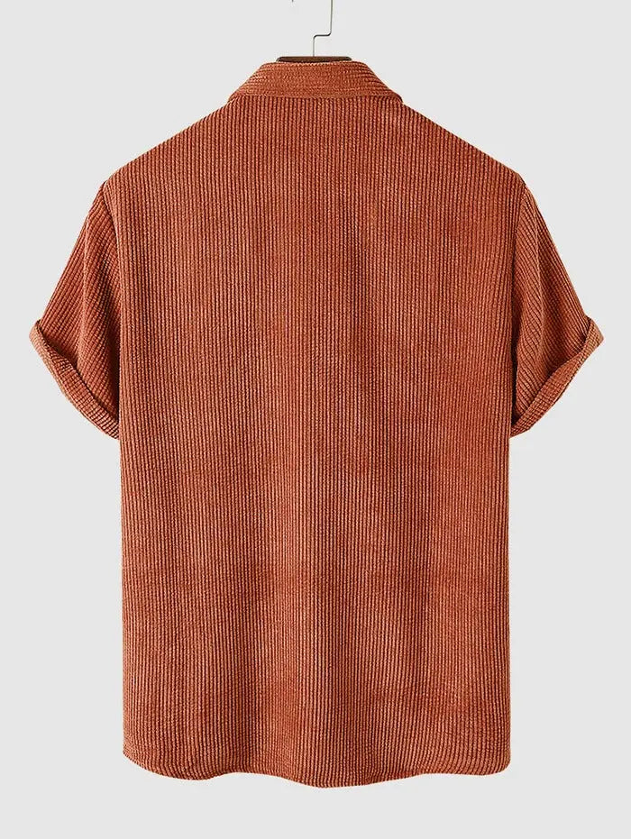 Mens Corduroy Solid Color Casual Shirt Kosyway