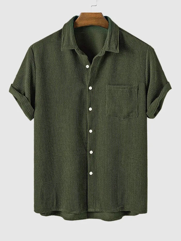 Mens Corduroy Solid Color Casual Shirt Kosyway