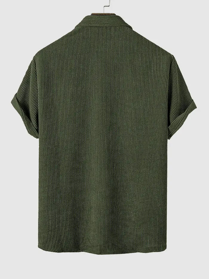 Mens Corduroy Solid Color Casual Shirt Kosyway