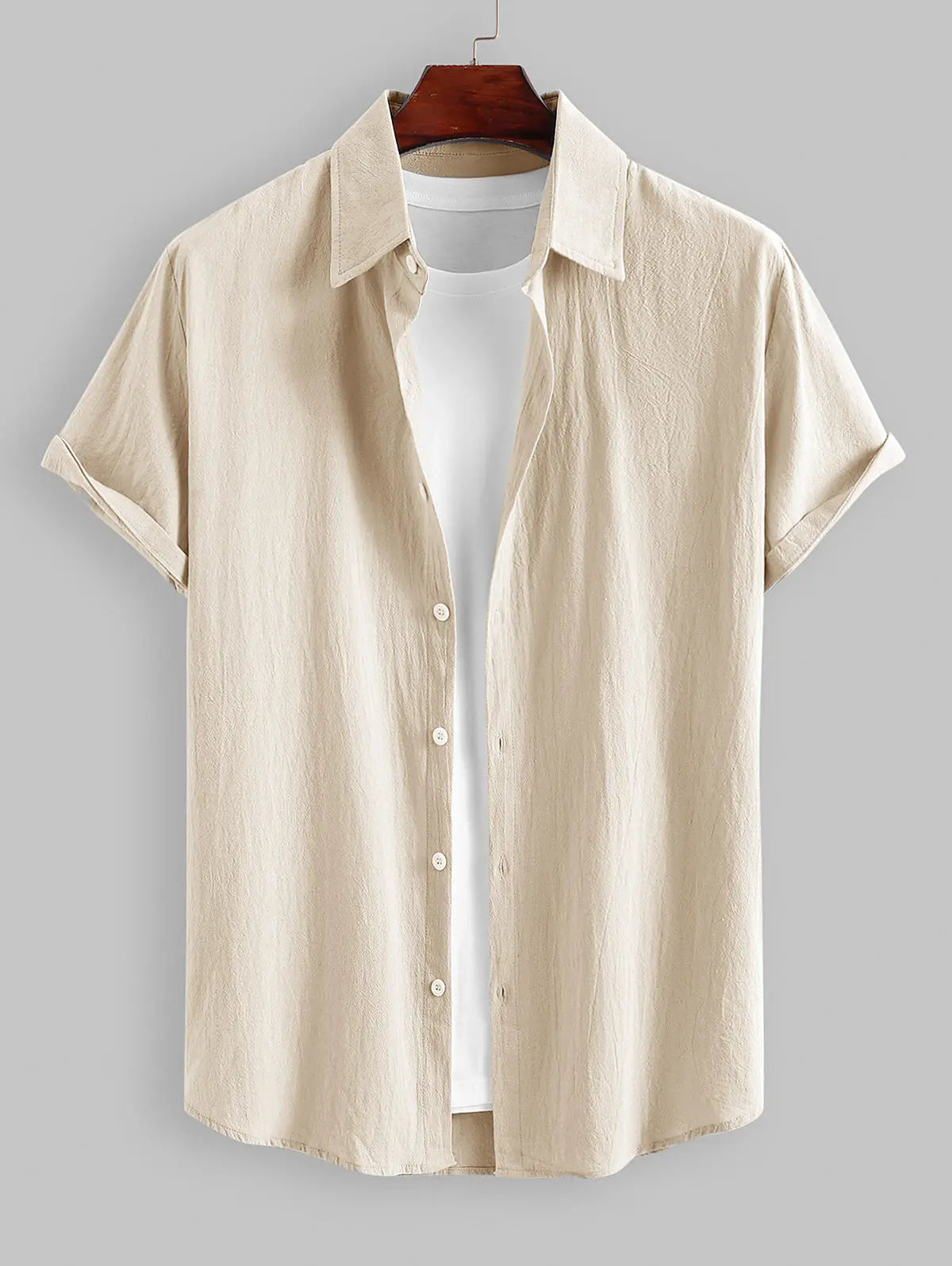 Mens Cotton and Linen Textured Short Sleeves Shirt Kosyway