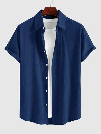 Mens Cotton and Linen Textured Short Sleeves Shirt Kosyway