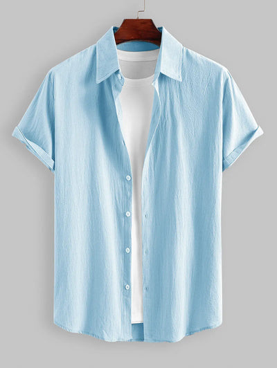 Mens Cotton and Linen Textured Short Sleeves Shirt Kosyway