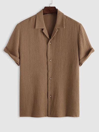 Mens Cotton and Linen Textured Wrinkle Shirt Kosyway