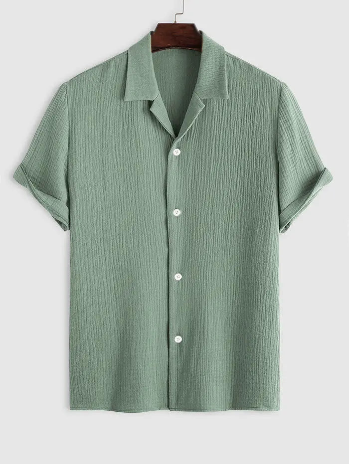 Mens Cotton and Linen Textured Wrinkle Shirt Kosyway